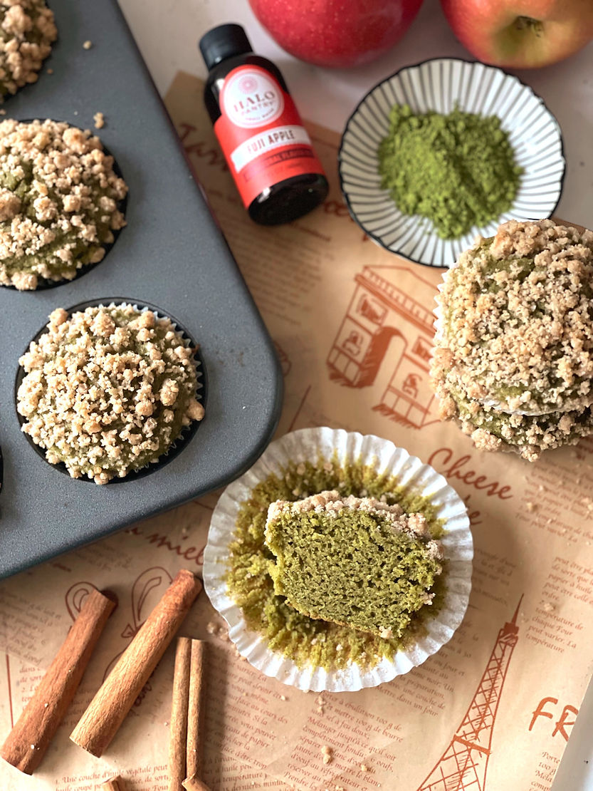 Gluten Free Matcha Apple Crumb Muffins
