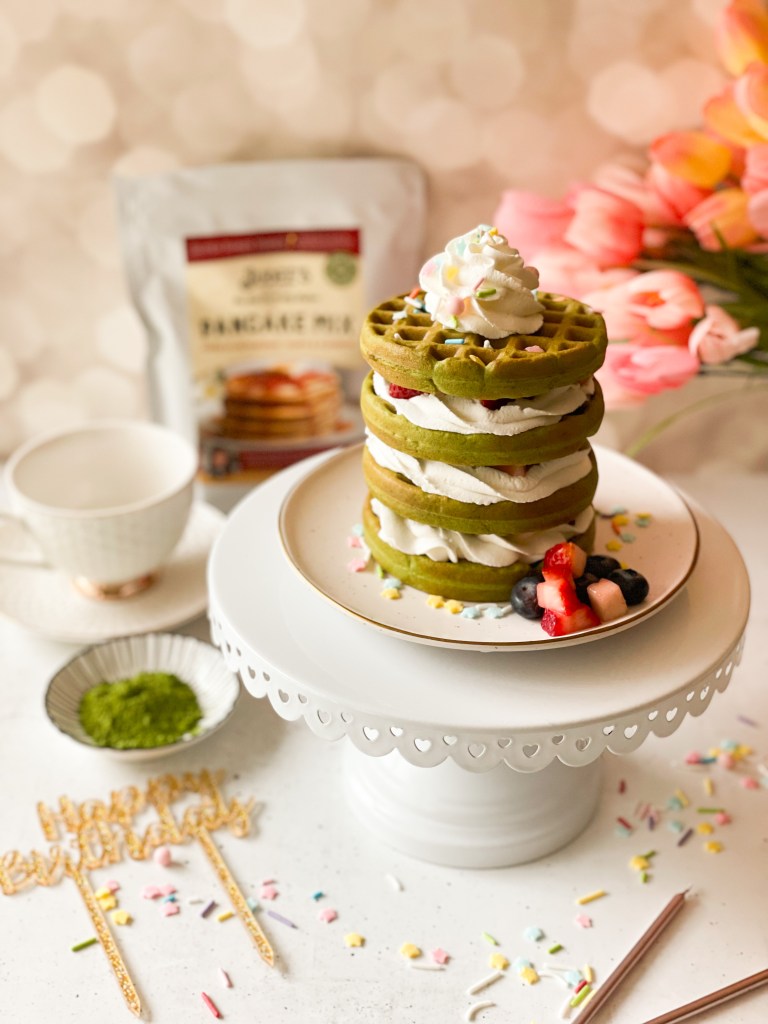 Matcha waffle birthday cake