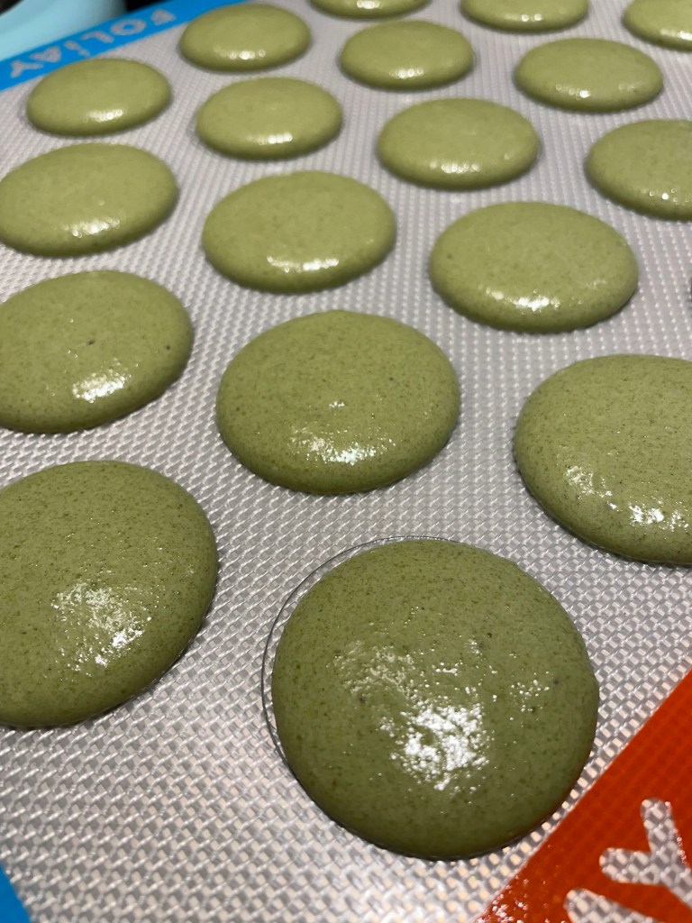 Matcha macaron shells