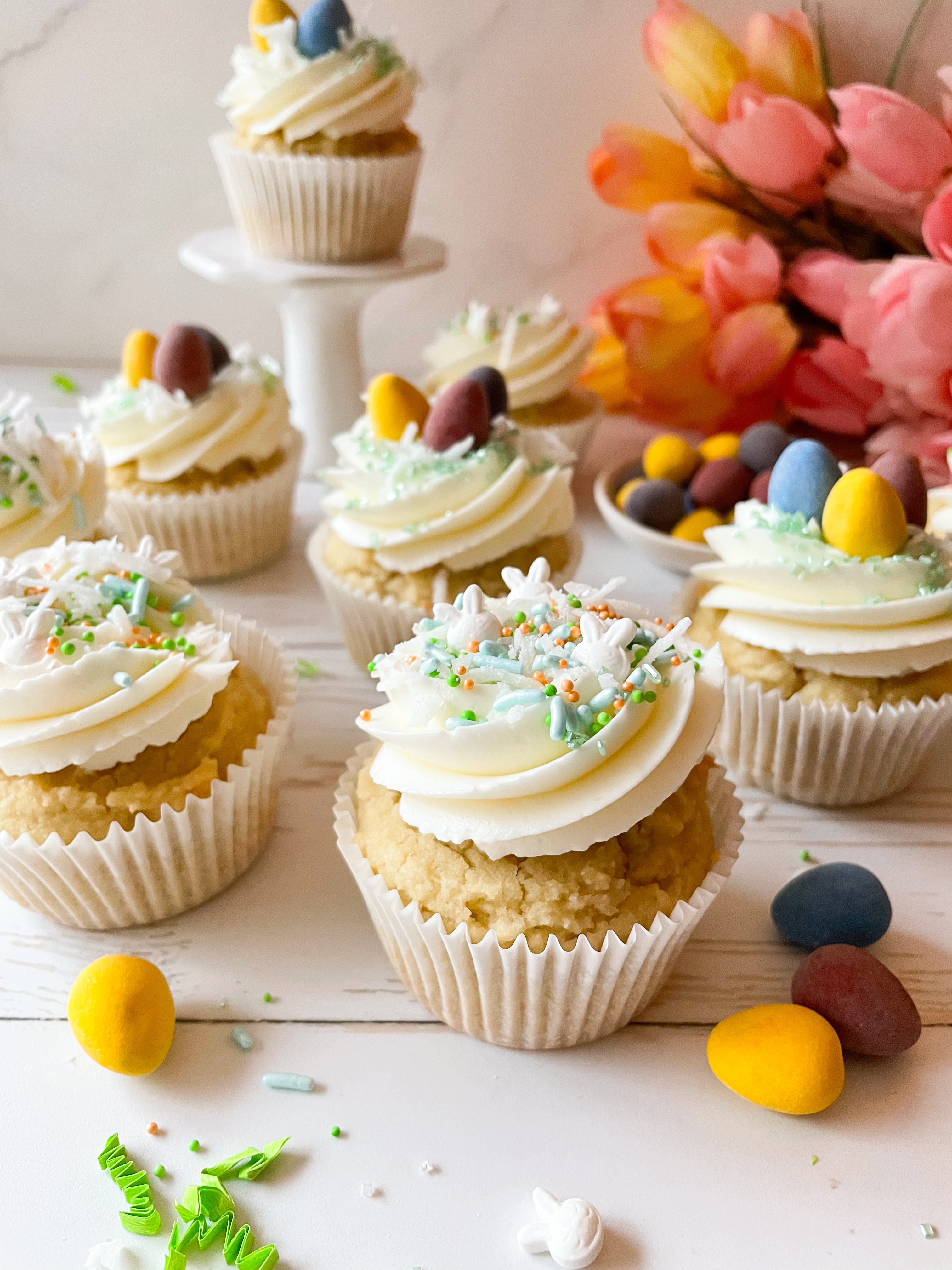 Coconut cupcakes with coconut buttercream frosting