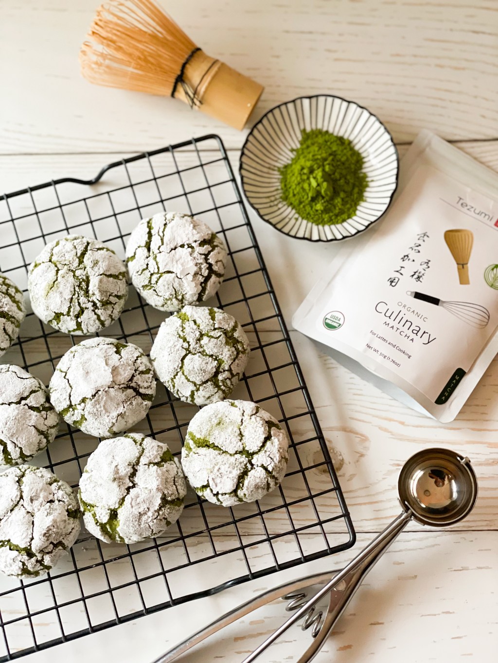 Gluten Free Matcha Crinkle Cookies with DYI Brown Rice Flour&nbsp;Mix