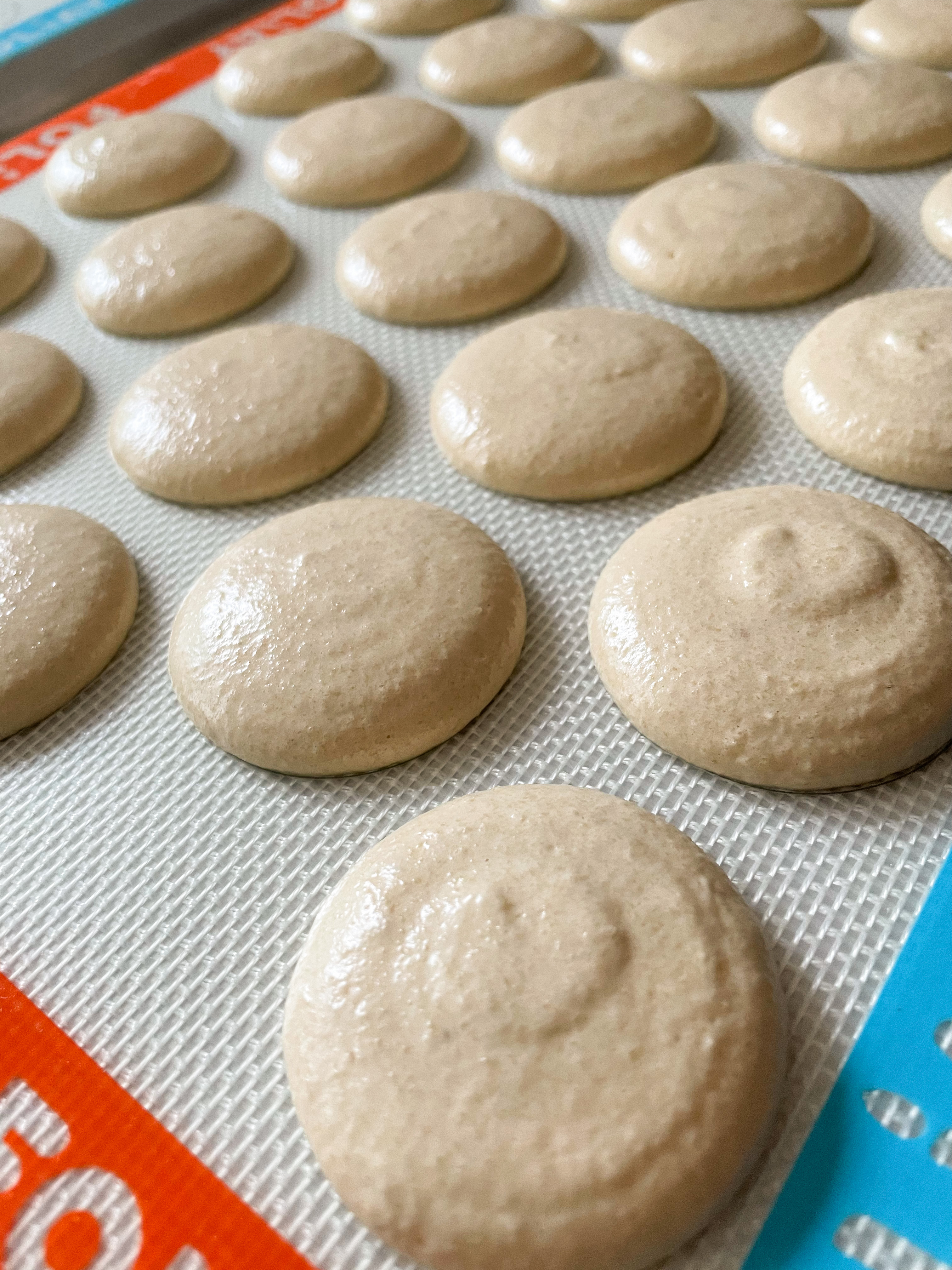 Brown sugar macaron shells - before bake