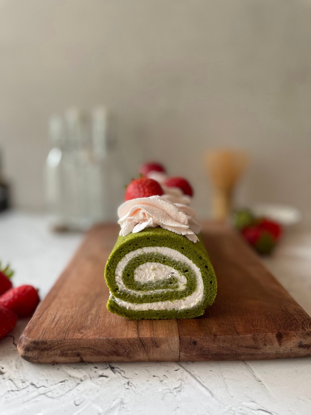 Gluten Free Matcha Strawberry Chiffon&nbsp;Roll