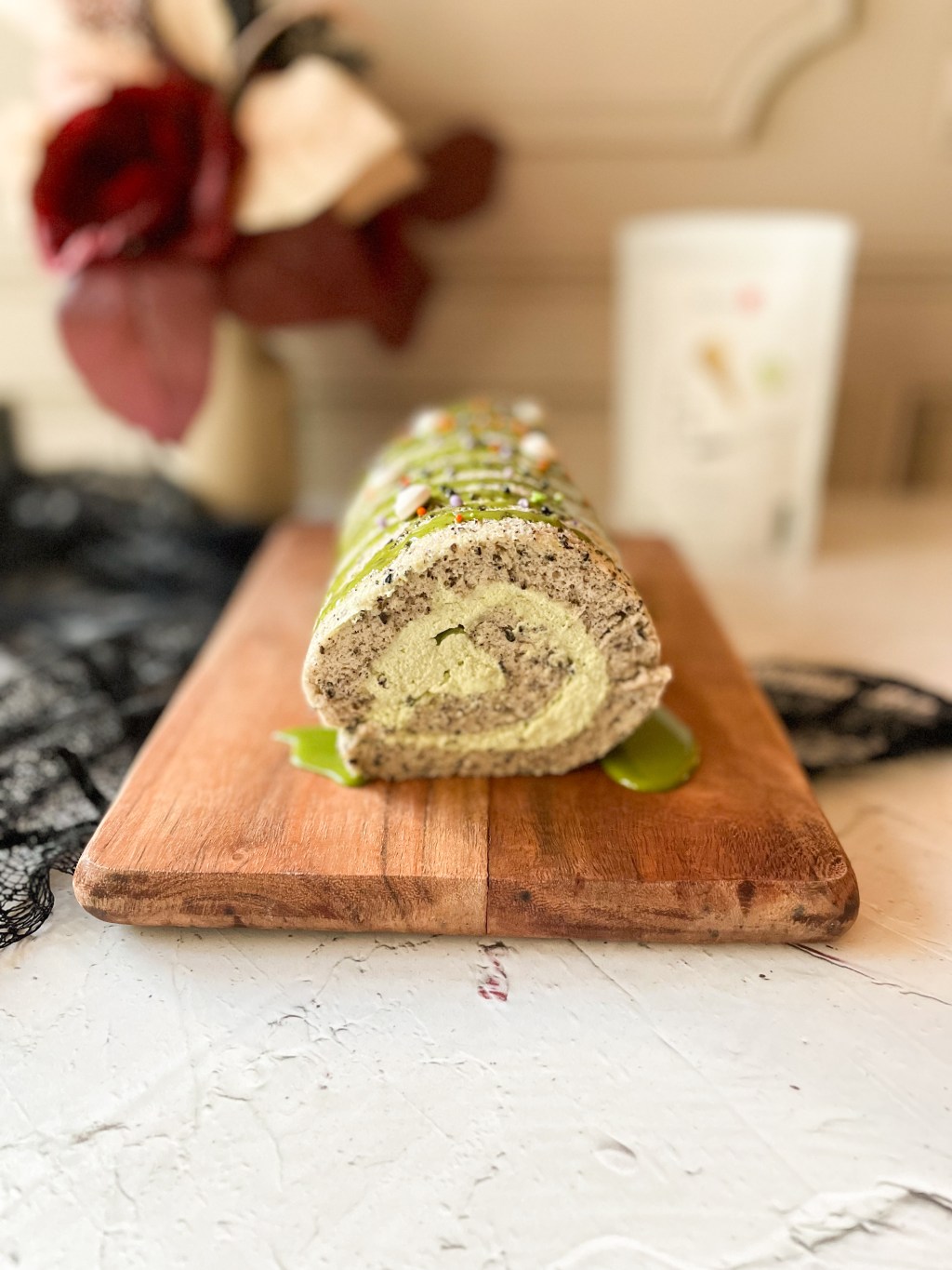 Gluten Free Black Sesame Chiffon Roll with Matcha&nbsp;Glaze