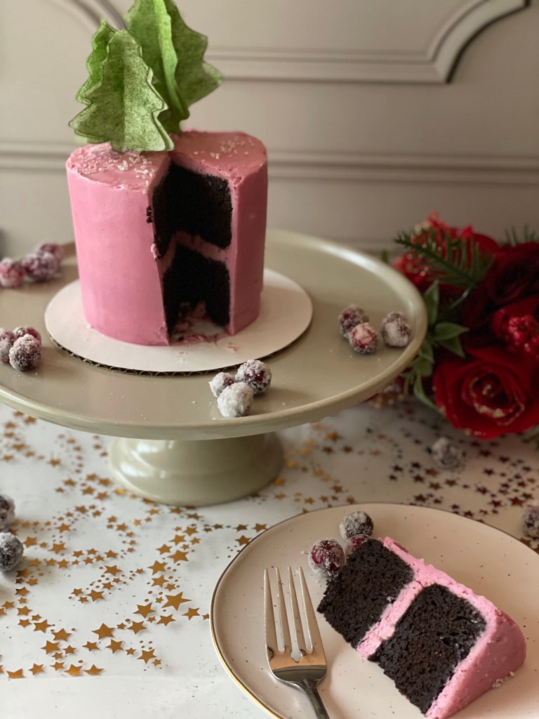 Gluten Free Chocolate Cake with Cranberry Buttercream
