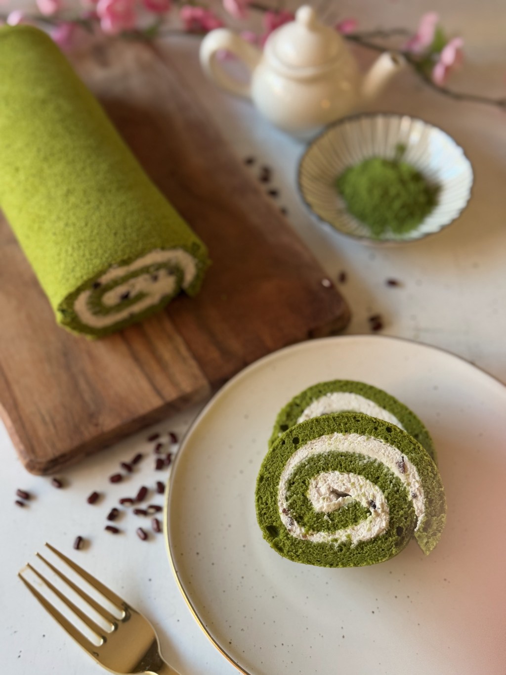 Gluten Free Matcha Red Bean Chiffon&nbsp;Roll