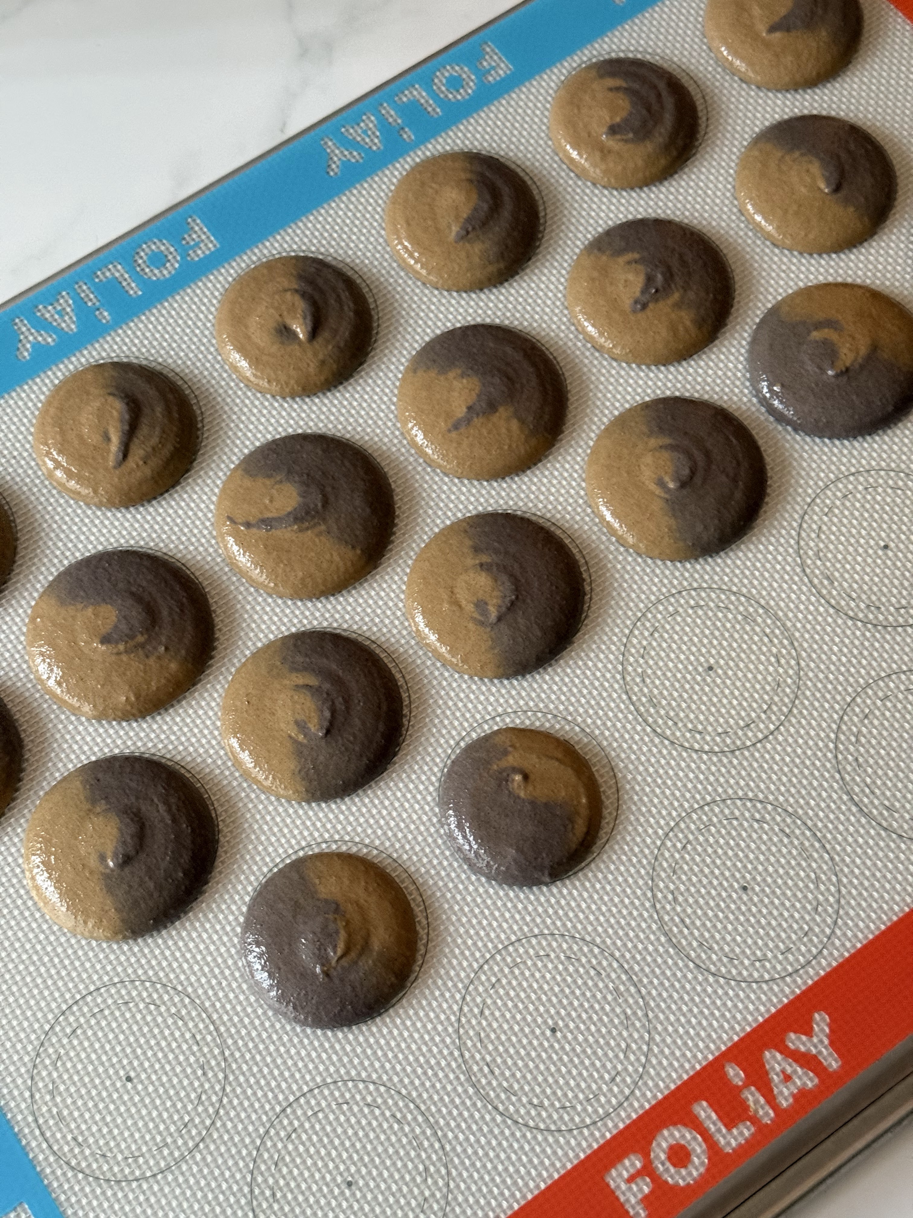 Earl Grey Macaron Shells before bake