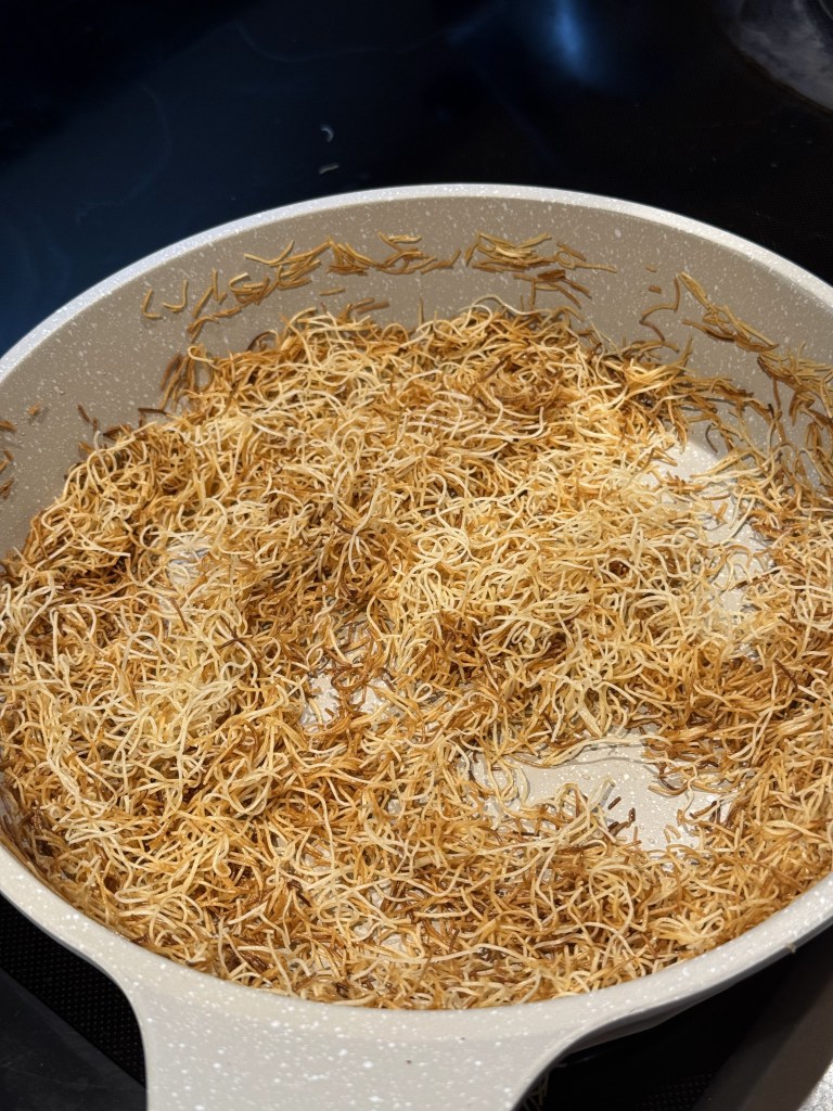 Cooking Kataifi until golden brown