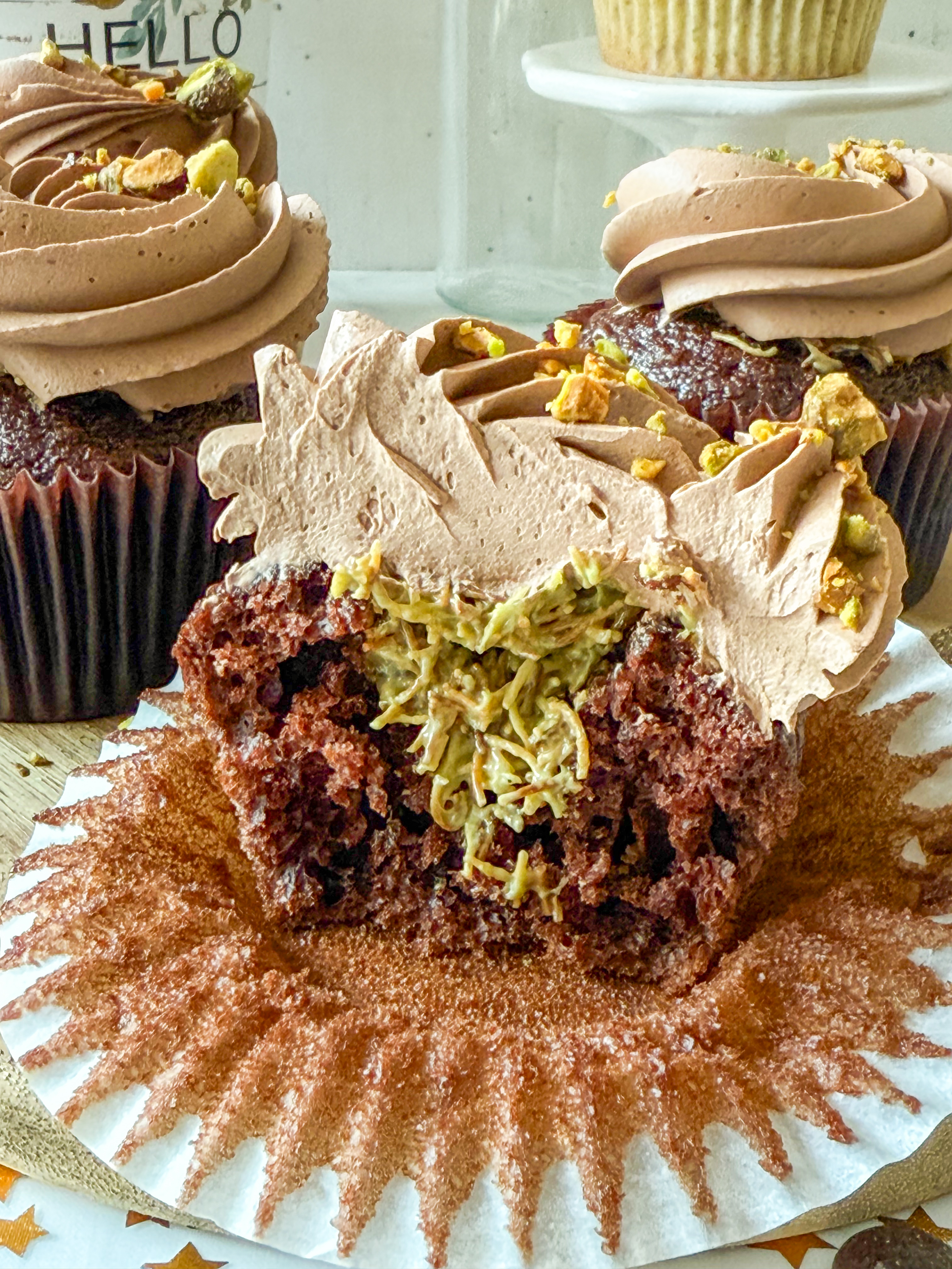 Dubai Chocolate Inspired Cupcakes