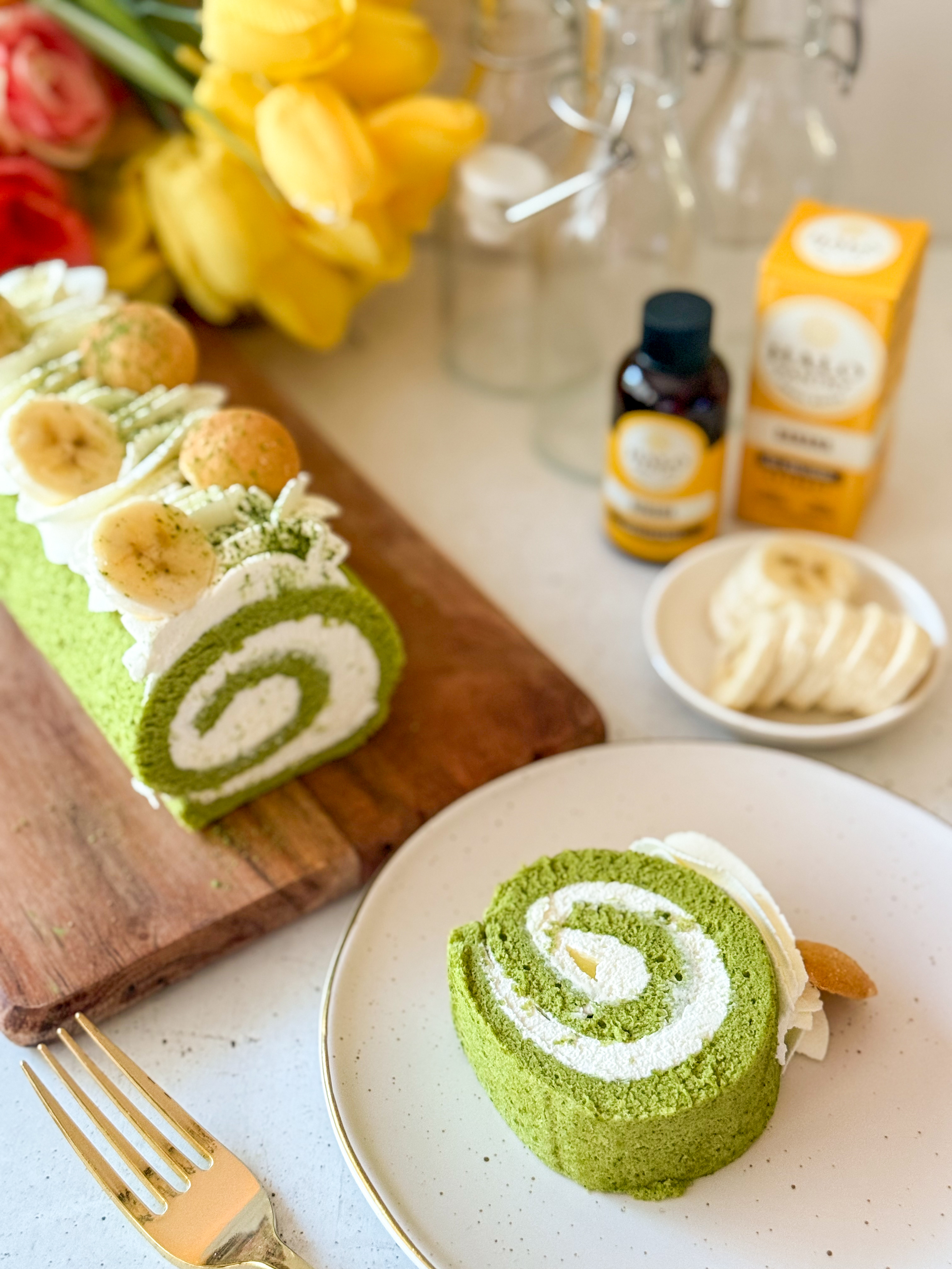 Matcha Banana Pudding Chiffon Roll