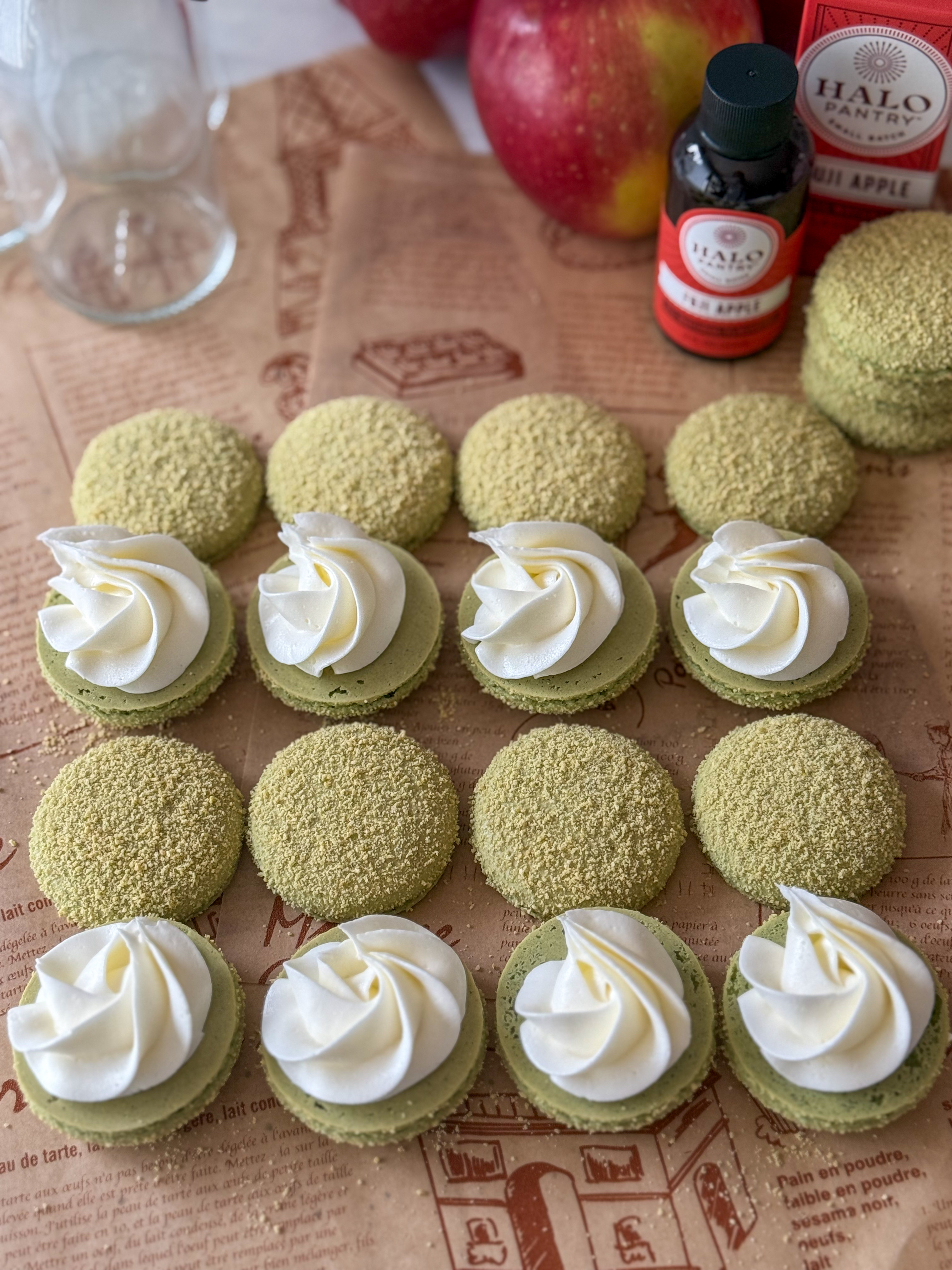 Matcha Velvet Fuji Apple Macarons