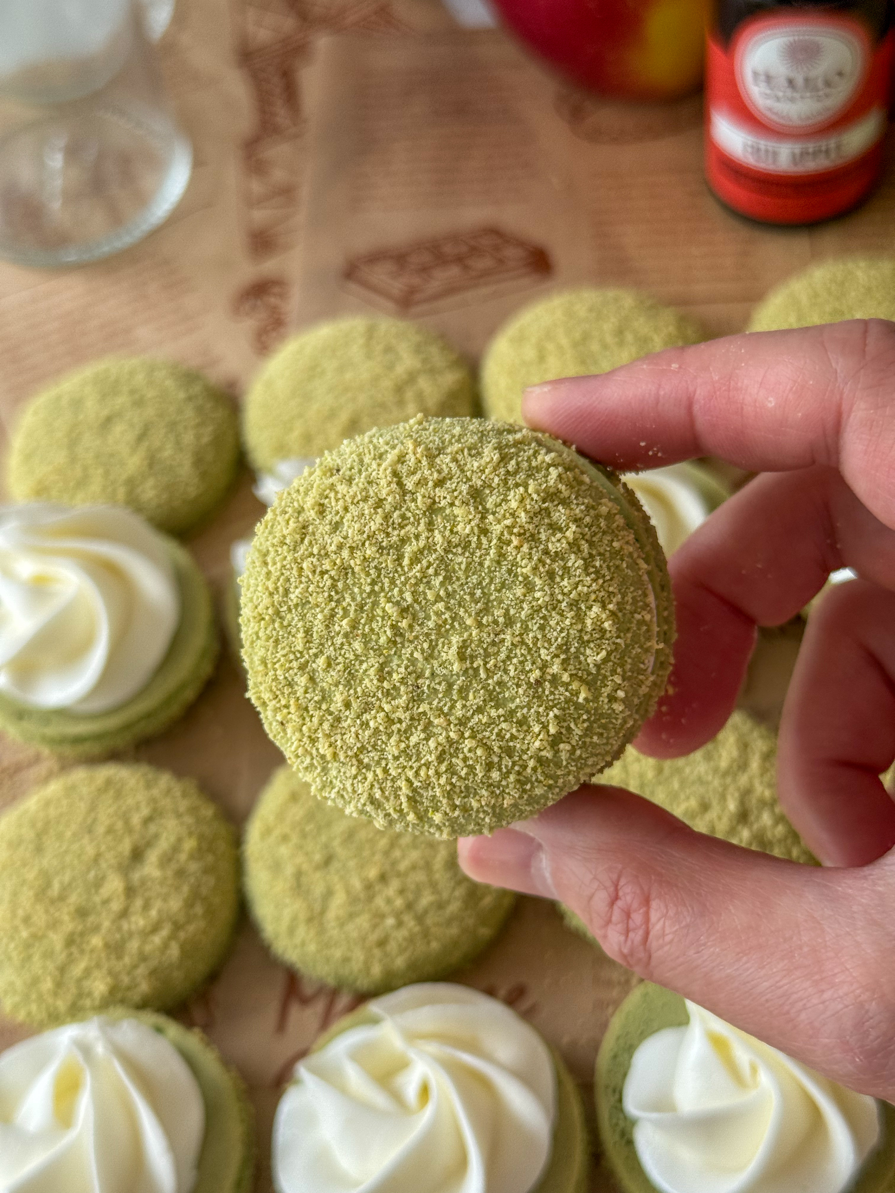 Matcha Velvet Fuji Apple Macarons