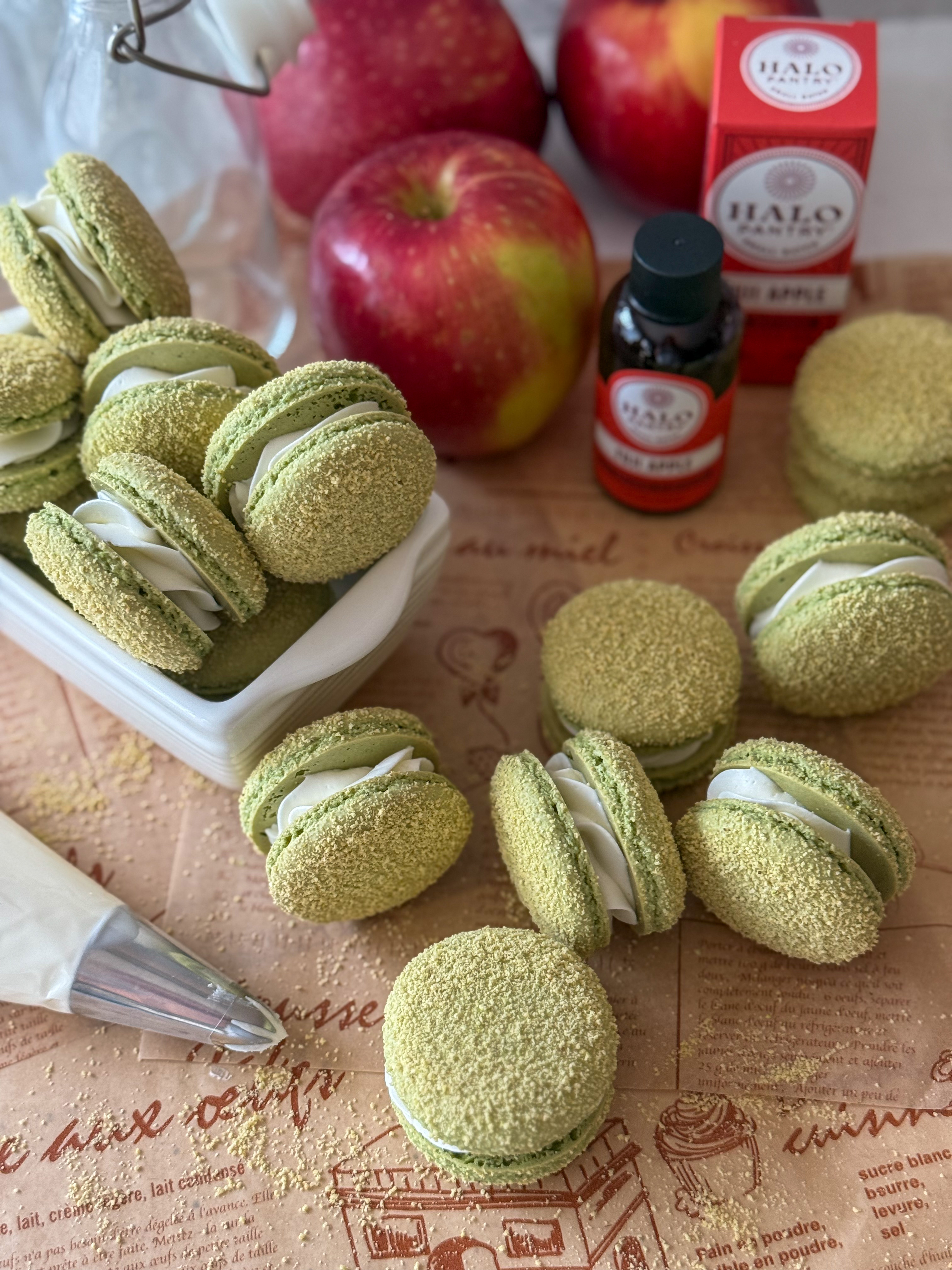 Matcha Velvet Fuji Apple Macarons