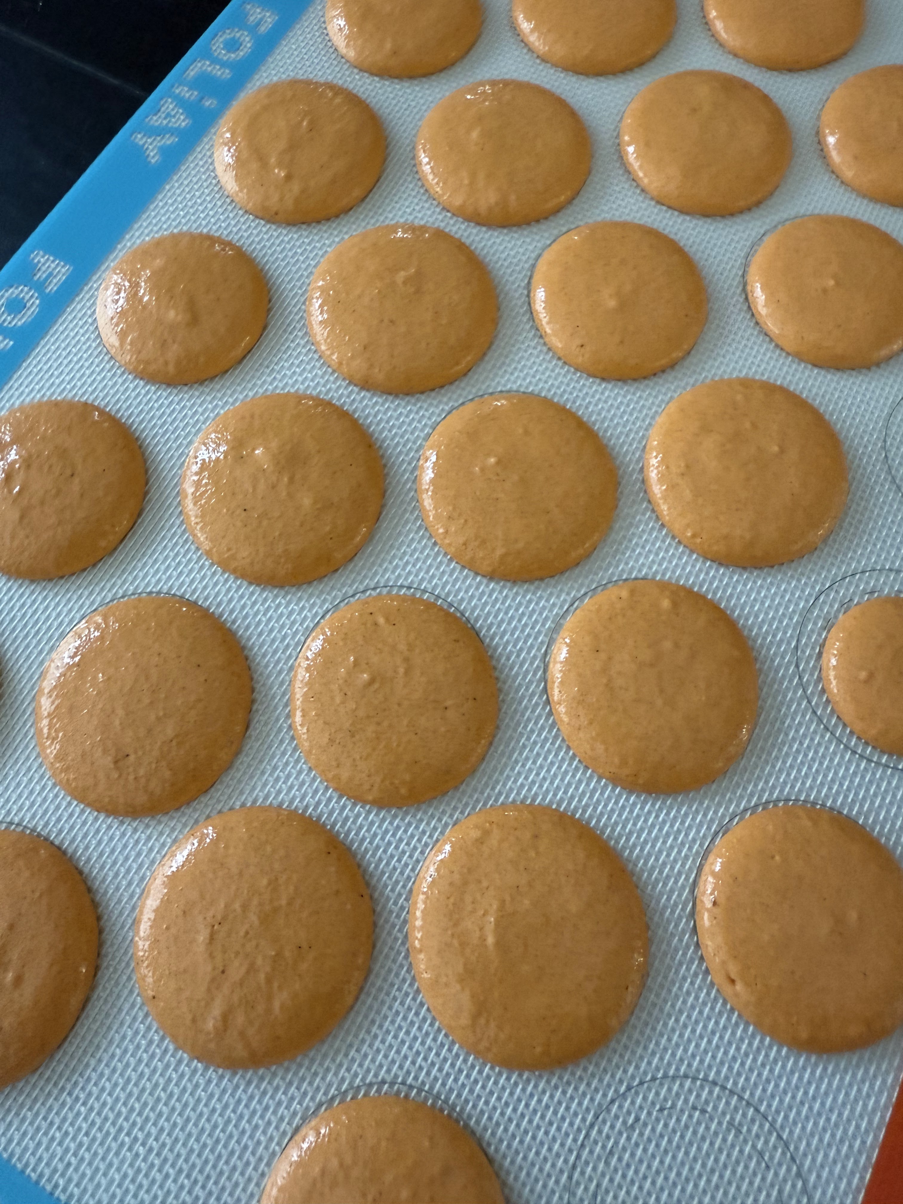 Pumpkin spice macaron shells