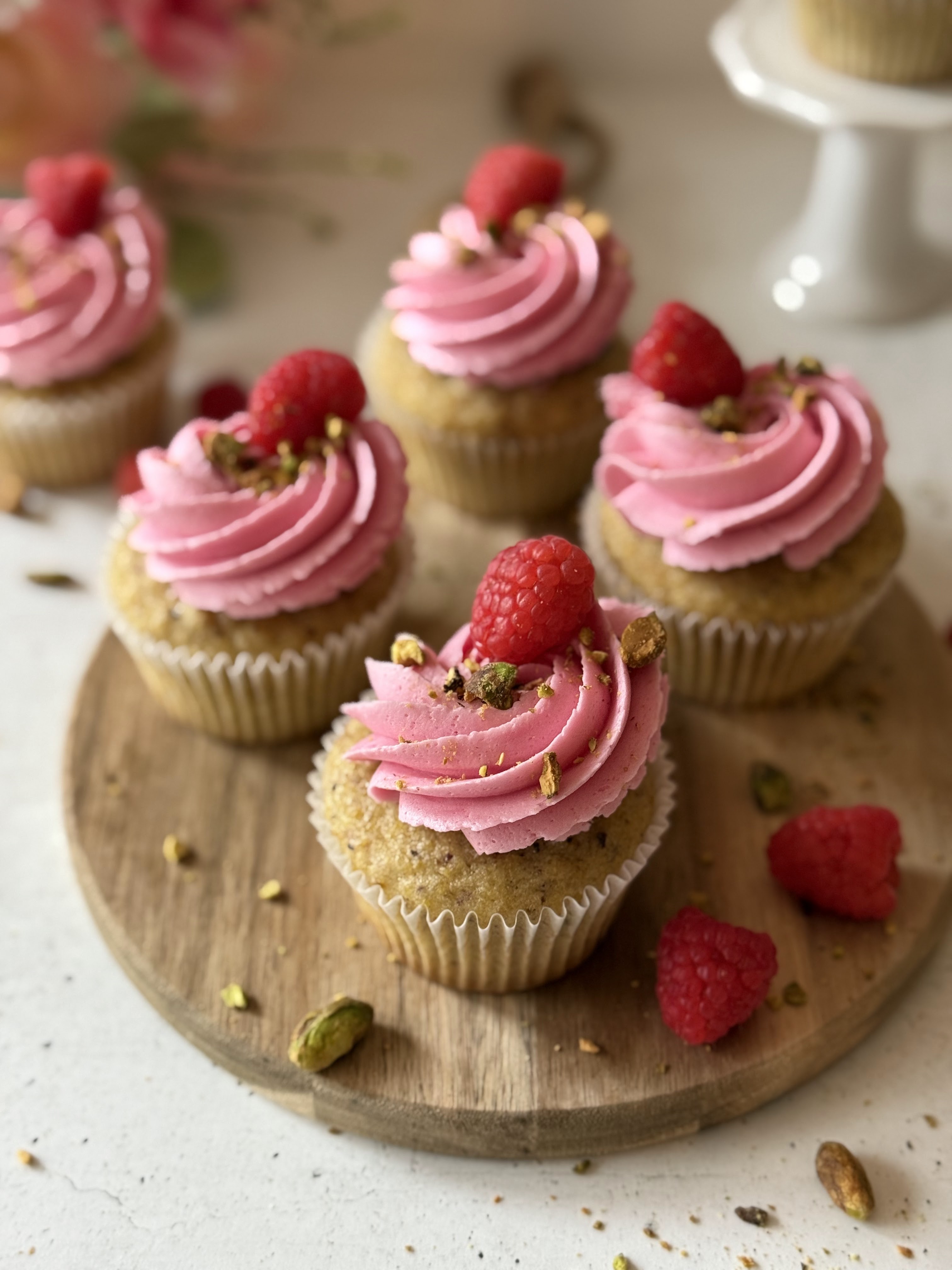 Pistachio Cupcakes with Raspberry Buttercream