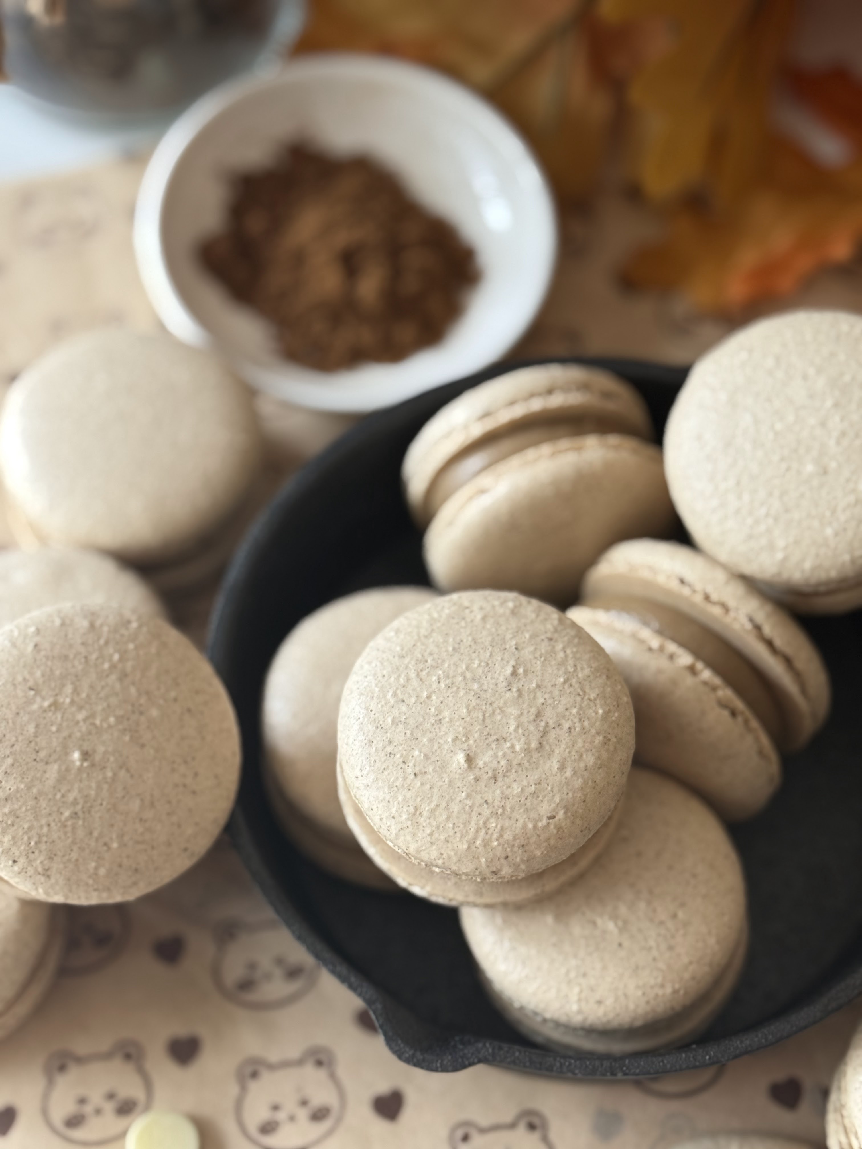 five spice powder macarons with salted caramel white chocolate ganache