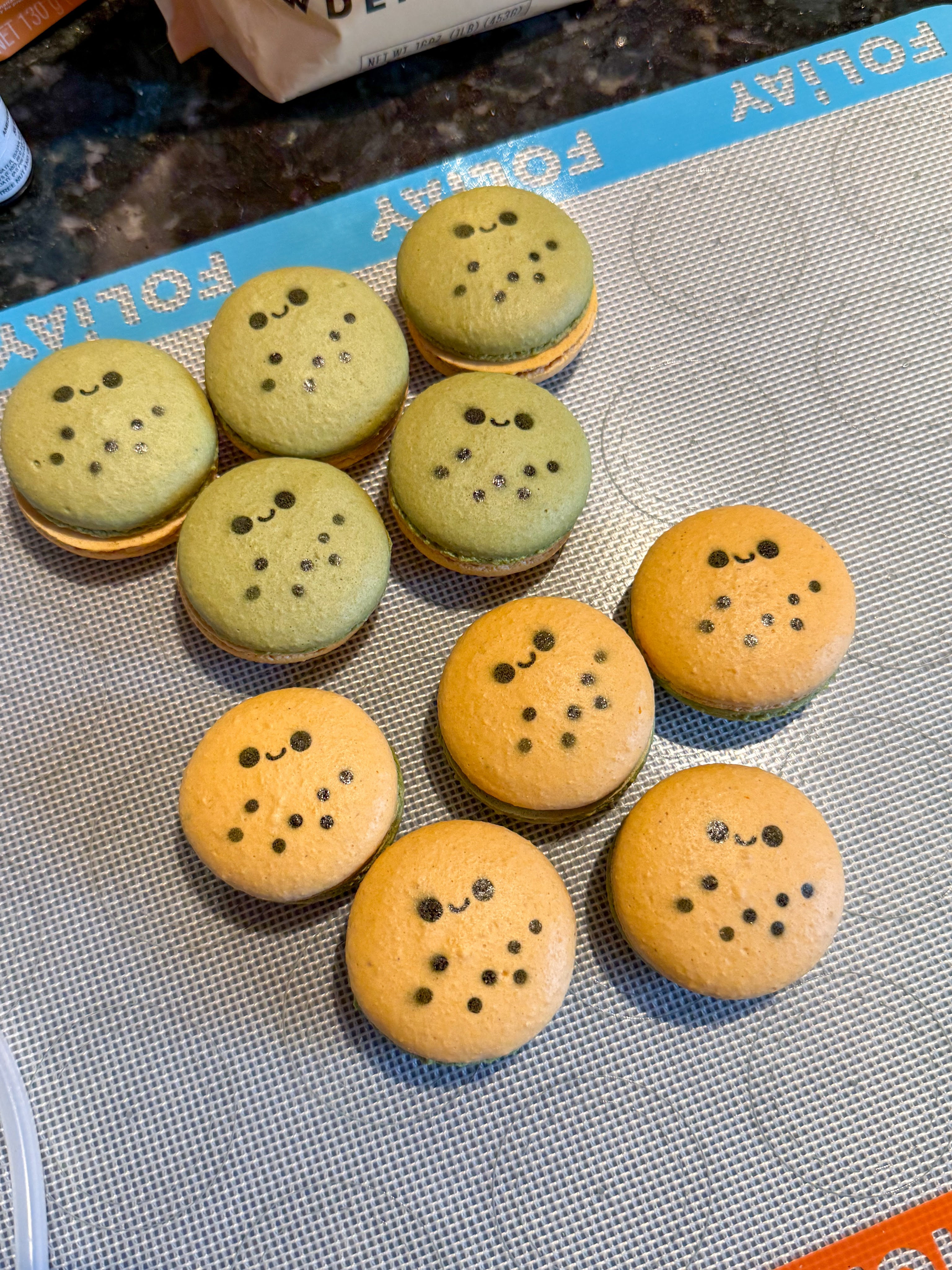 Matcha Pumpkin Milk Tea Macarons (Milk Tea Russian Buttercream with Condensed Milk)