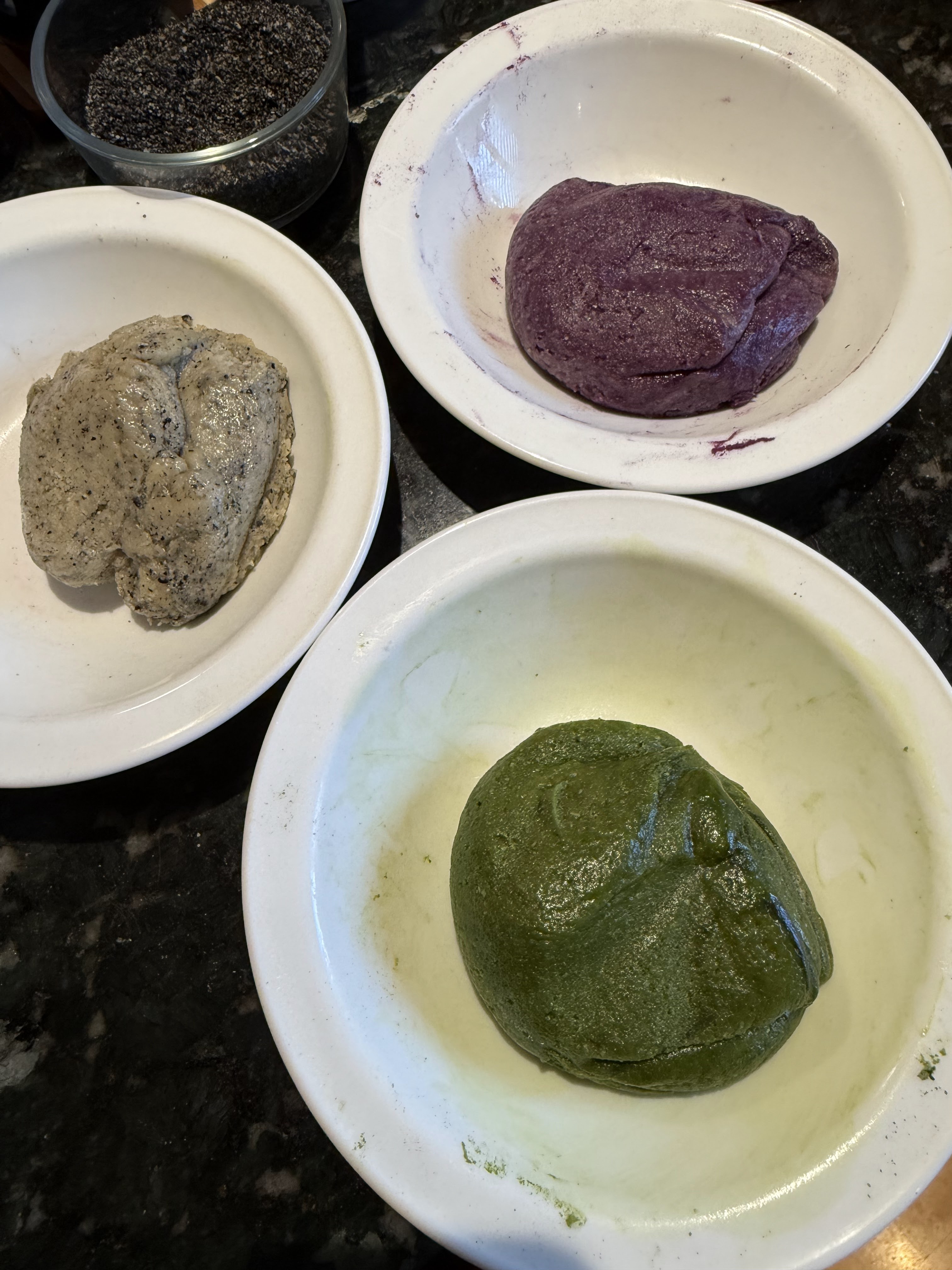 Black sesame, matcha, purple sweet potato marble cookies