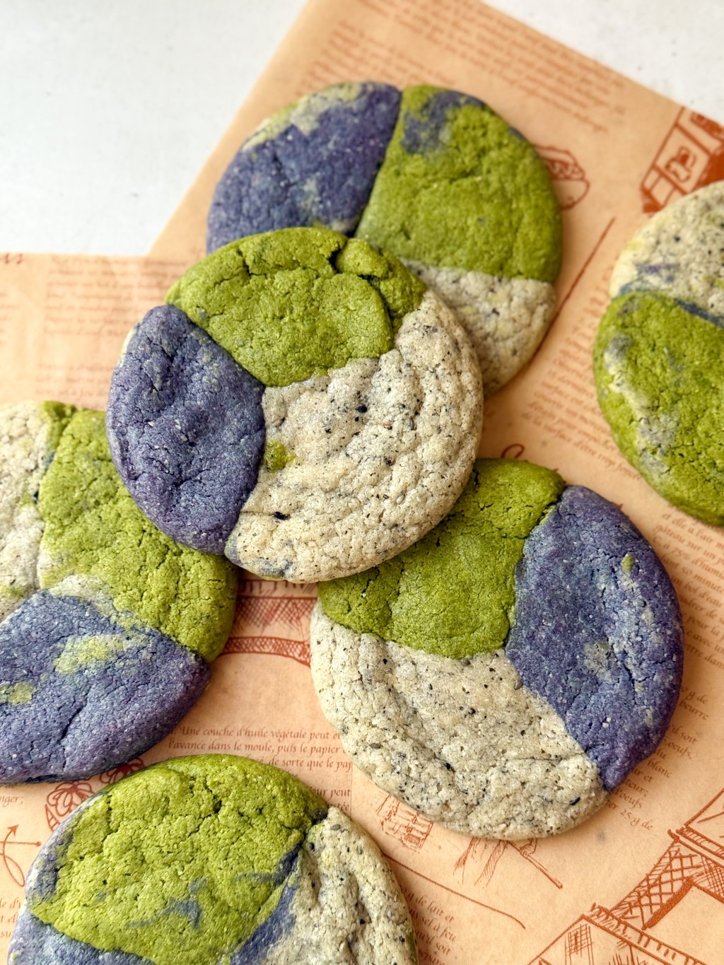 Gluten Free Matcha Black Sesame Purple Sweet Potato Marble&nbsp;Cookies