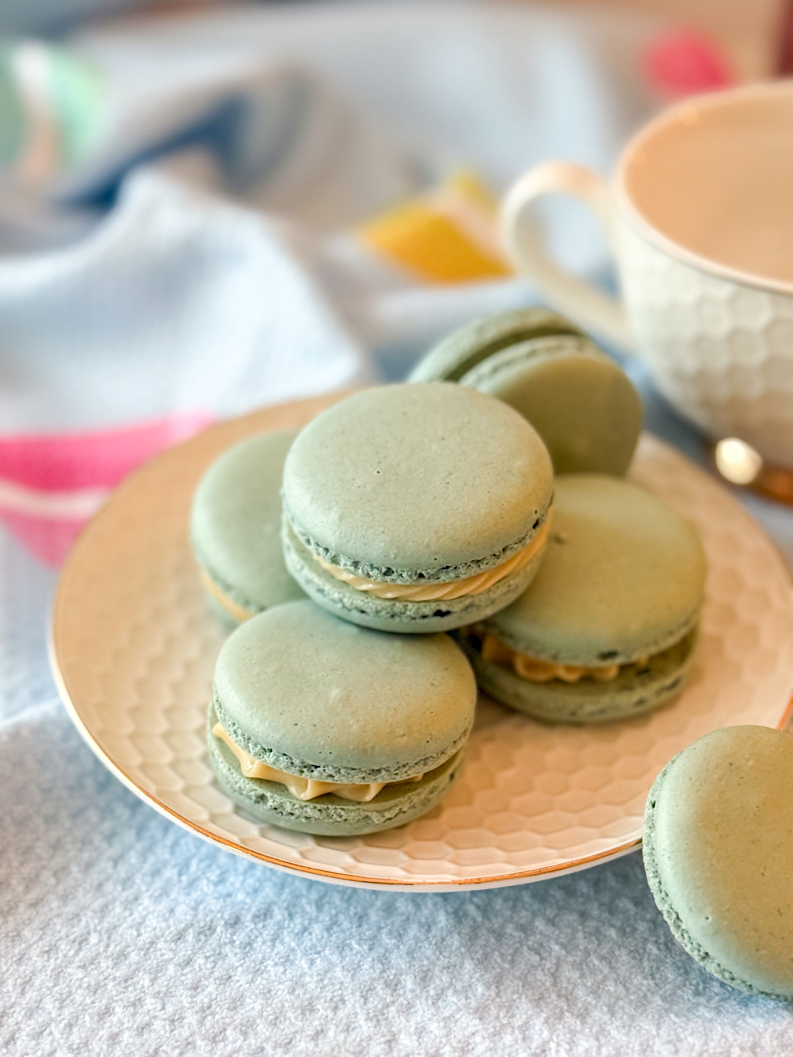 Oat flour macarons with earl grey tea white chocolate ganache 