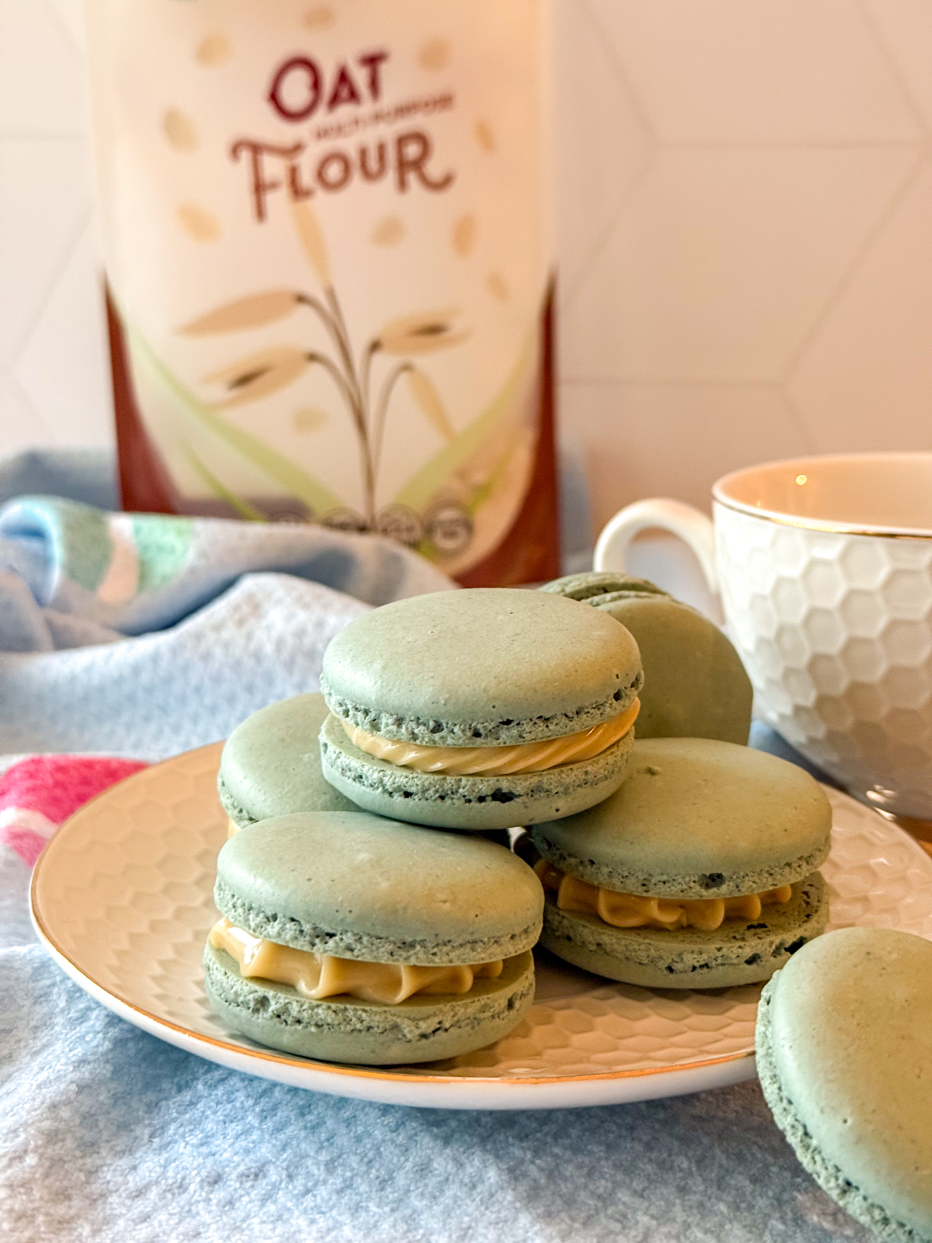 Oat flour macarons with earl grey tea white chocolate ganache 