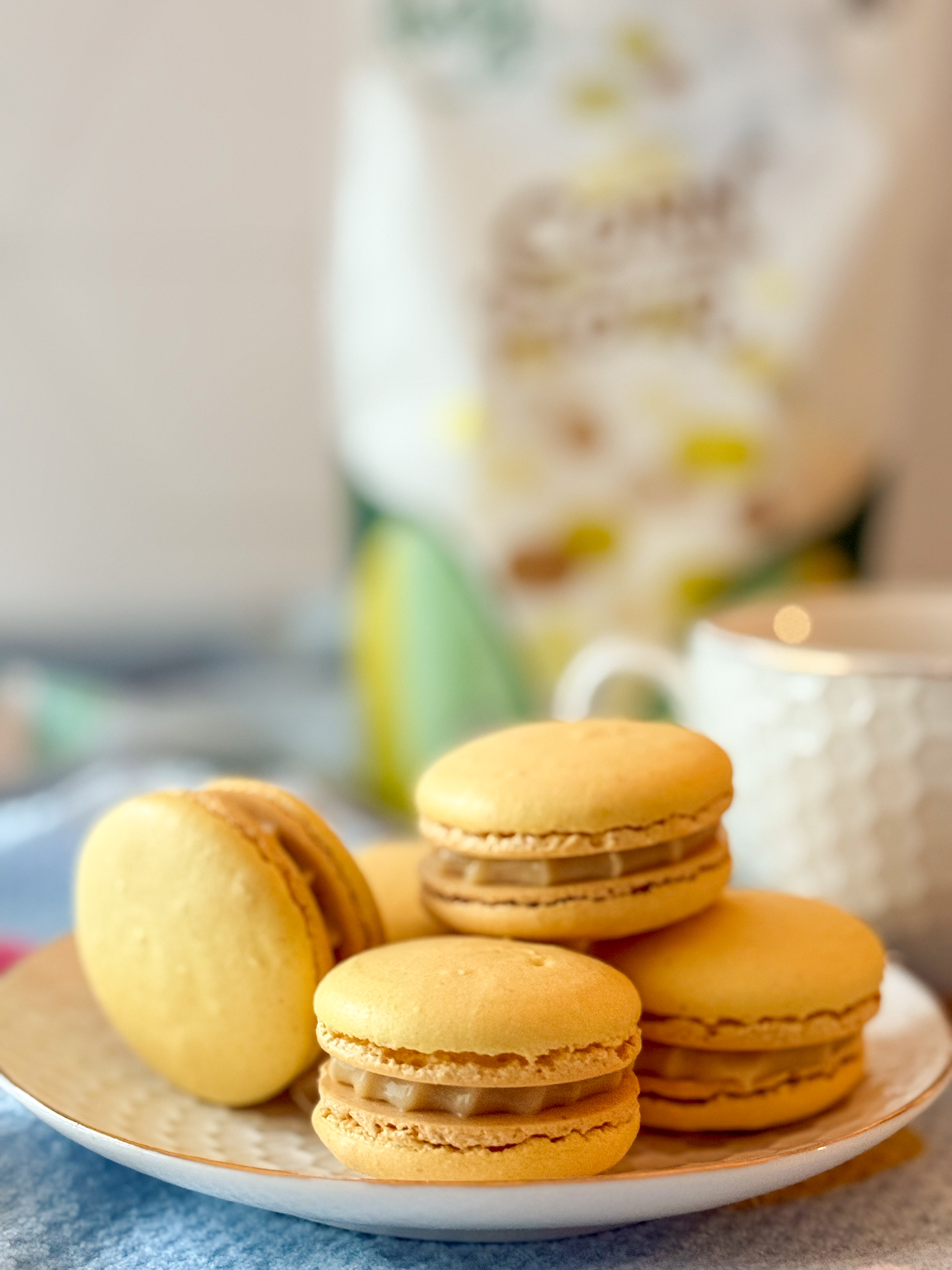 Corn flour macarons with sweet corn white chocolate ganache 