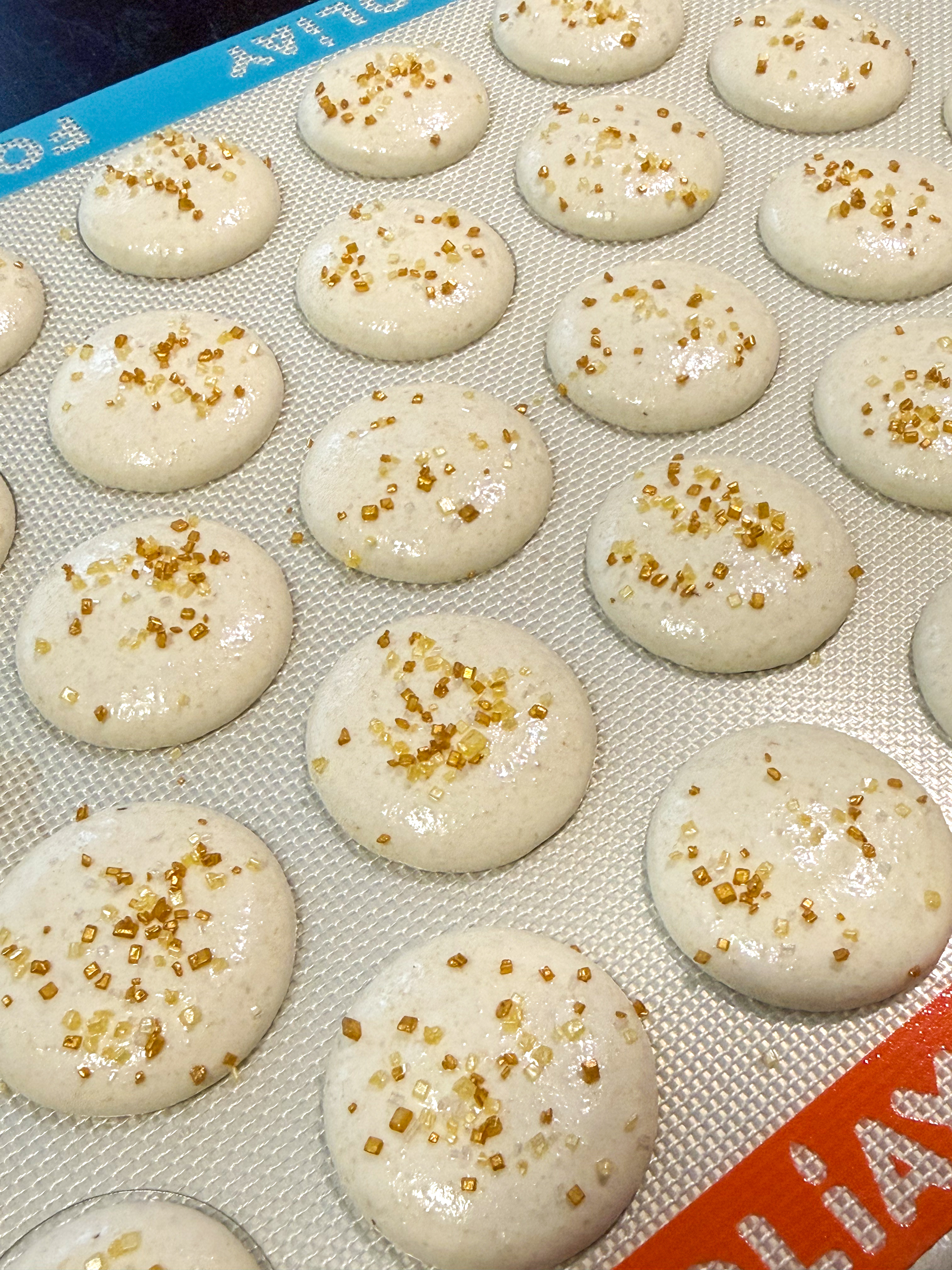 White macaron batter - added sprinkles on top
