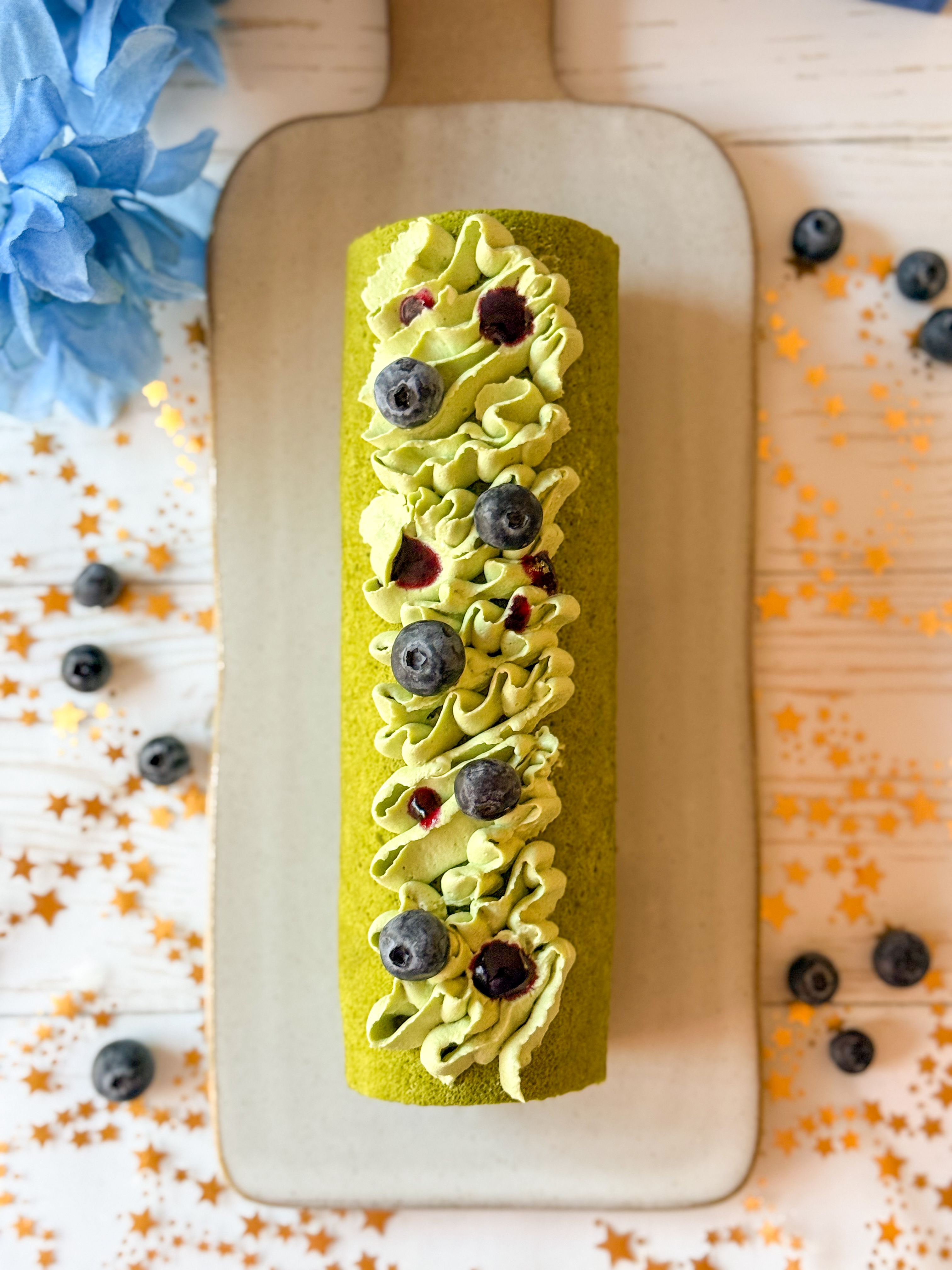 Matcha Blueberry Chiffon Roll