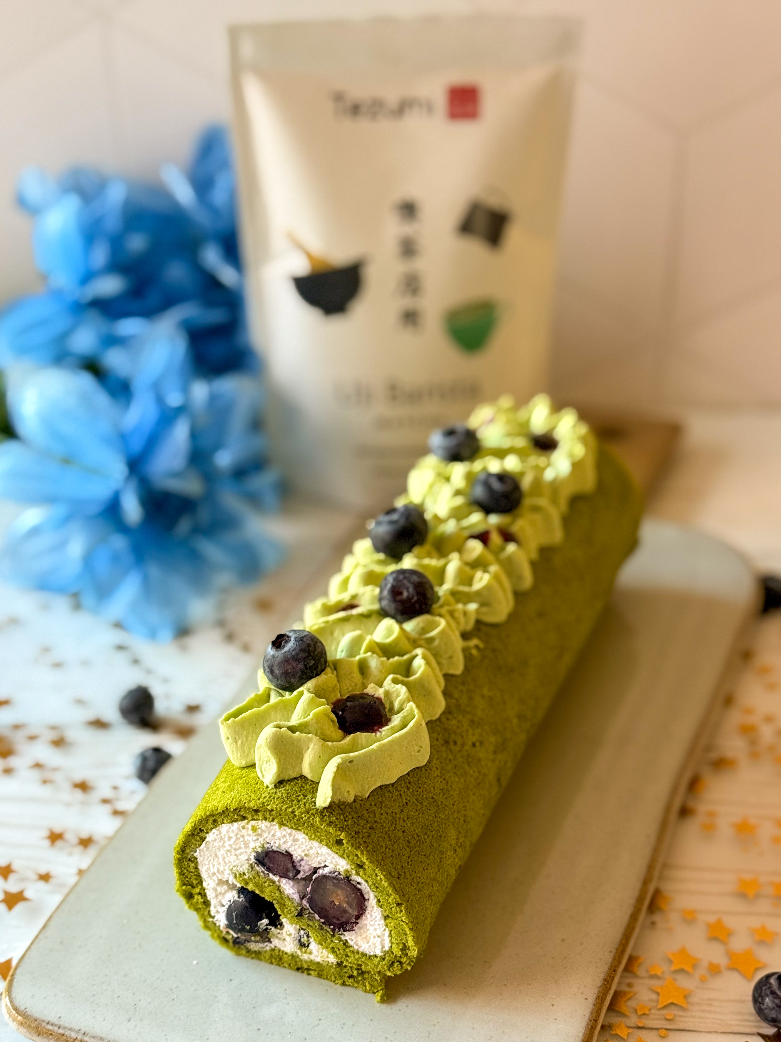 Matcha Blueberry Chiffon Roll