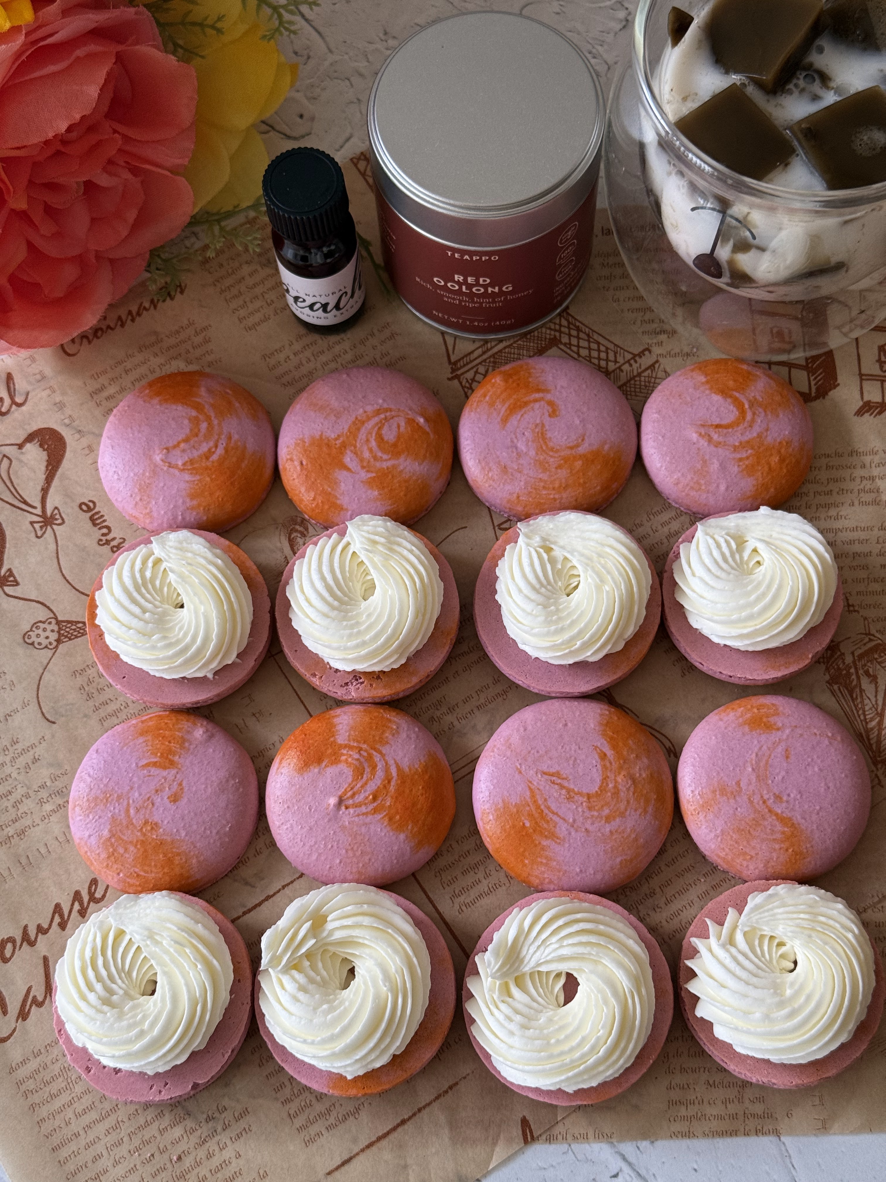 Oolong Peach Macarons